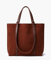 Dark brown suede double-handle tote bag